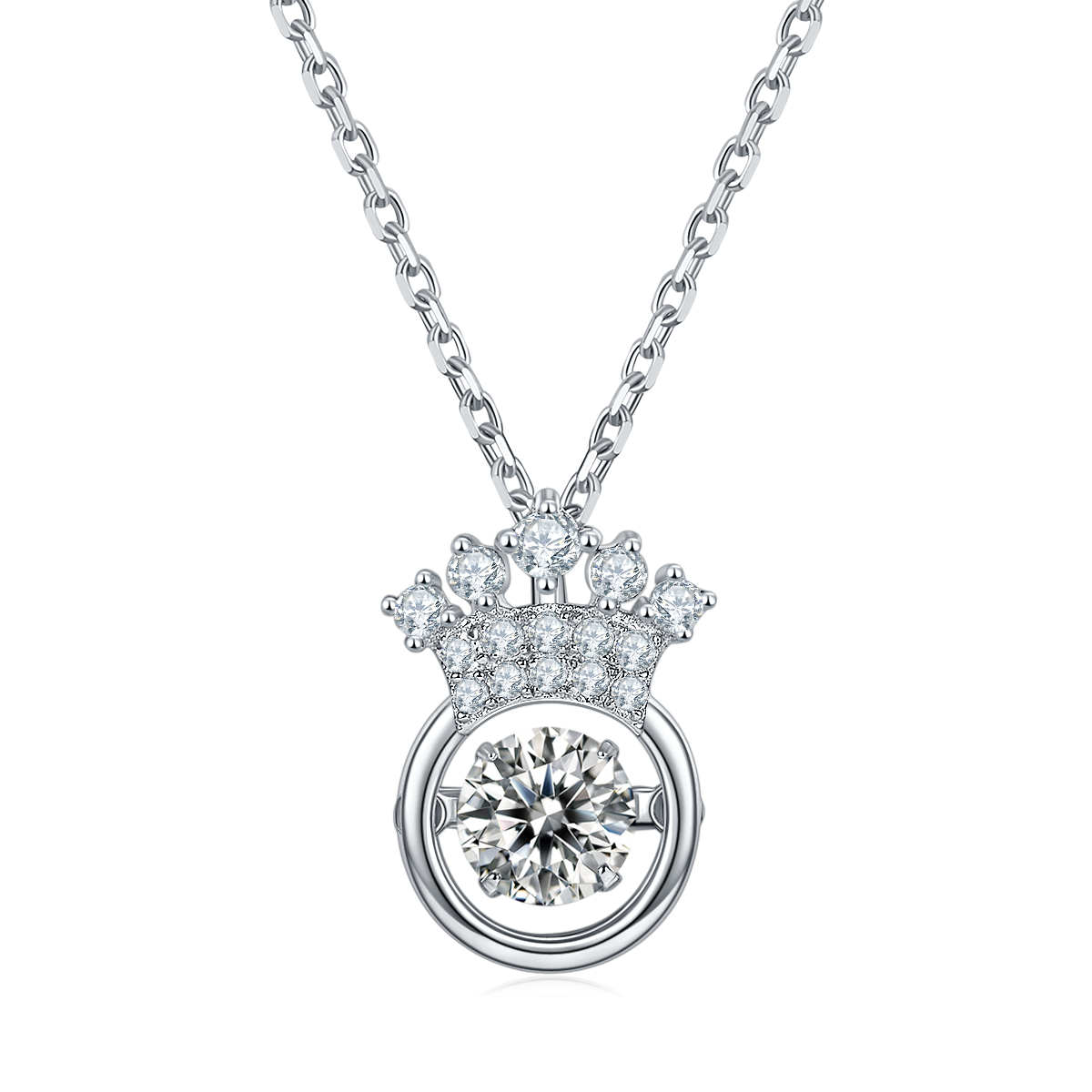 Dynamic Crown S925 Silver Plated Platinum Moissanite Necklace 50 Points D-Class